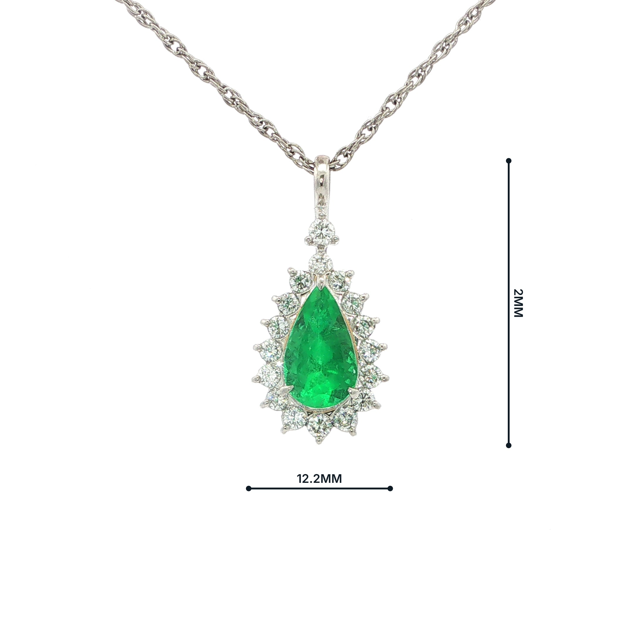 1.39ct Natural Emerald & 0.59ct Diamond Platinum Pear Shape Cluster Pendant