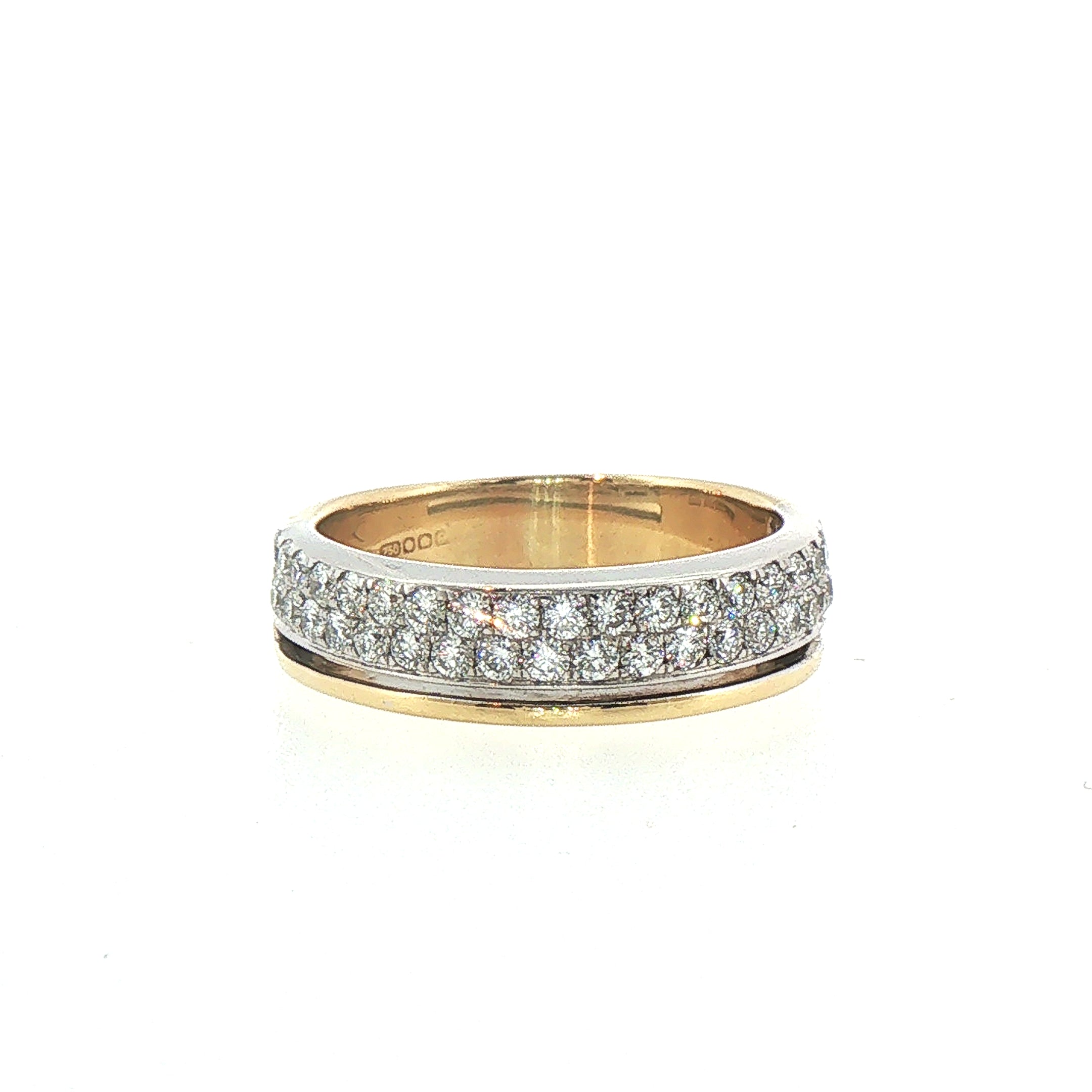 0.60ct Natural Diamond Double Row with Gold Bar Ring 18ct Yellow and White Gold Ring