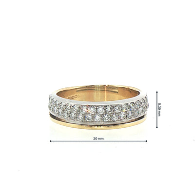 0.60ct Natural Diamond Double Row with Gold Bar Ring 18ct Yellow and White Gold Ring