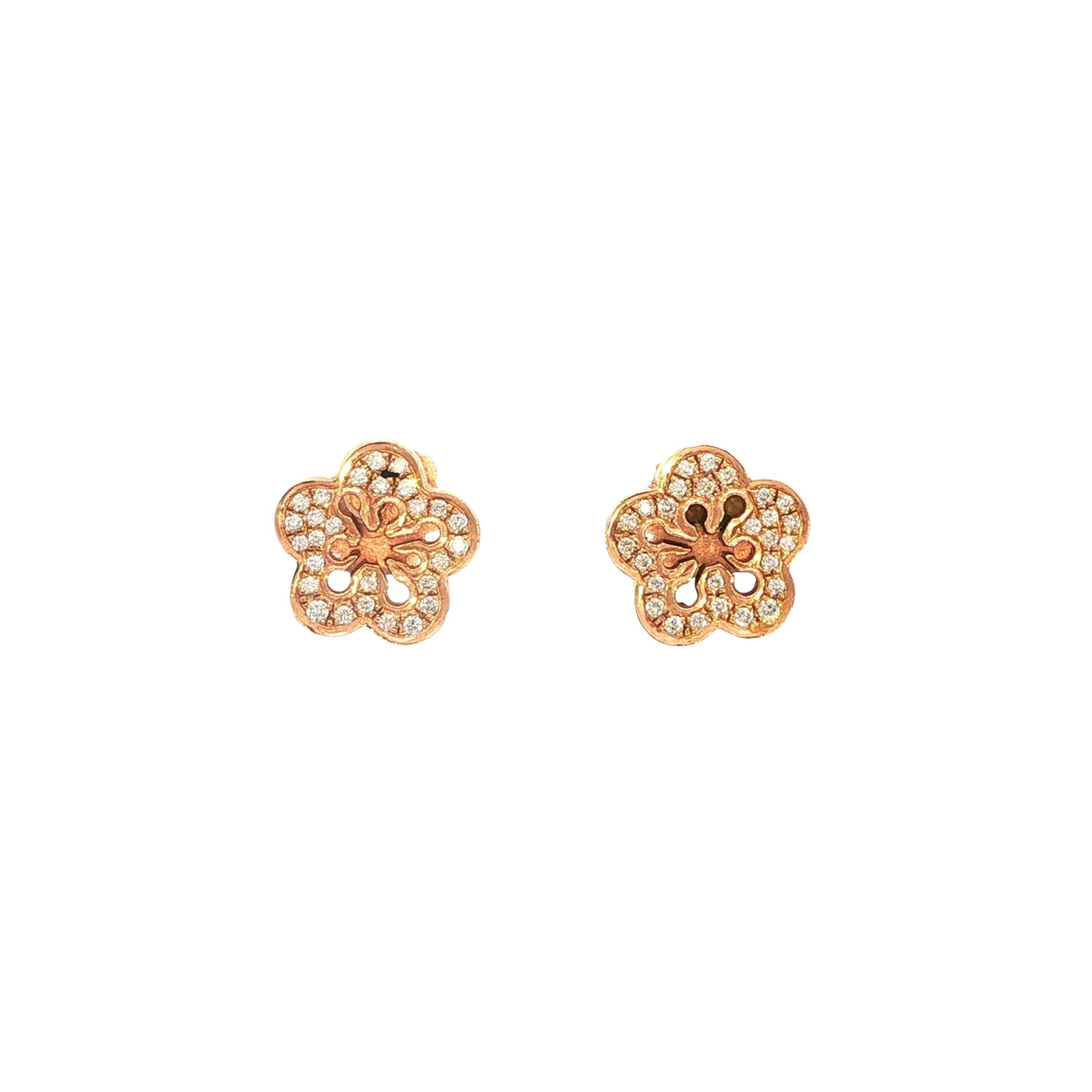 Flower Shape Natural Diamond Cluster Stud Earrings in 18ct Rose Gold