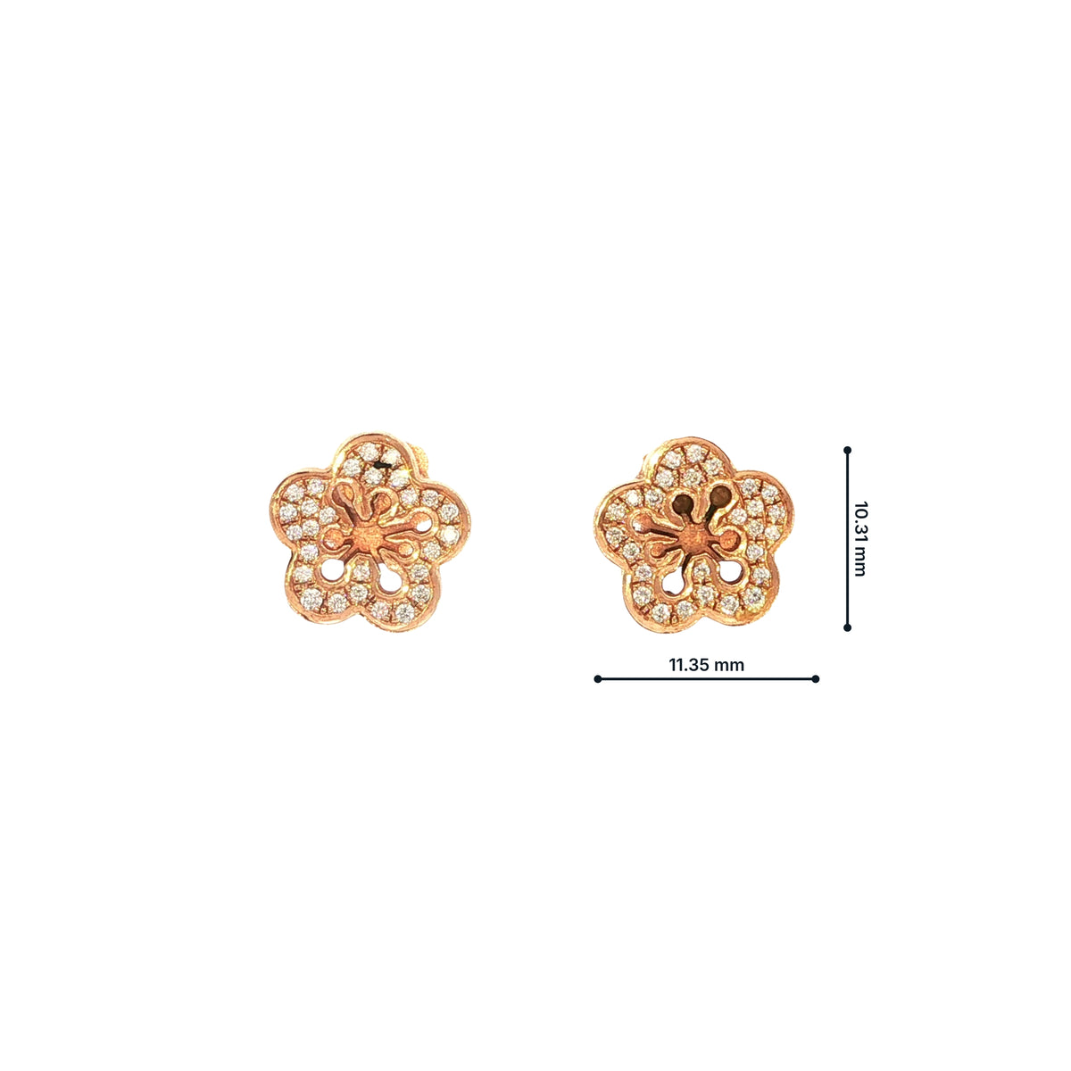 Flower Shape Natural Diamond Cluster Stud Earrings in 18ct Rose Gold