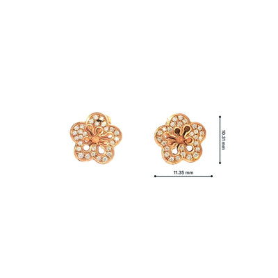 Flower Shape Natural Diamond Cluster Stud Earrings in 18ct Rose Gold