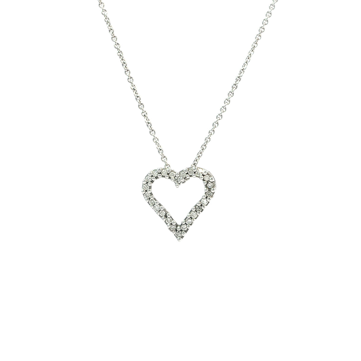 Natural Diamond Open Heart Charm Necklace in 18ct White Gold