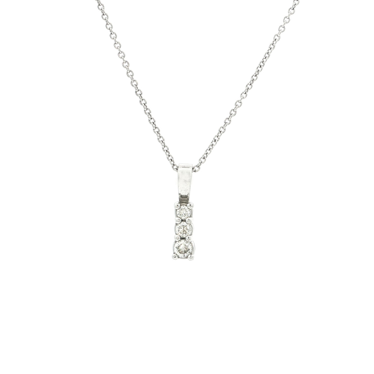Vintage Three Stone Diamond Pendant in 18ct White Gold