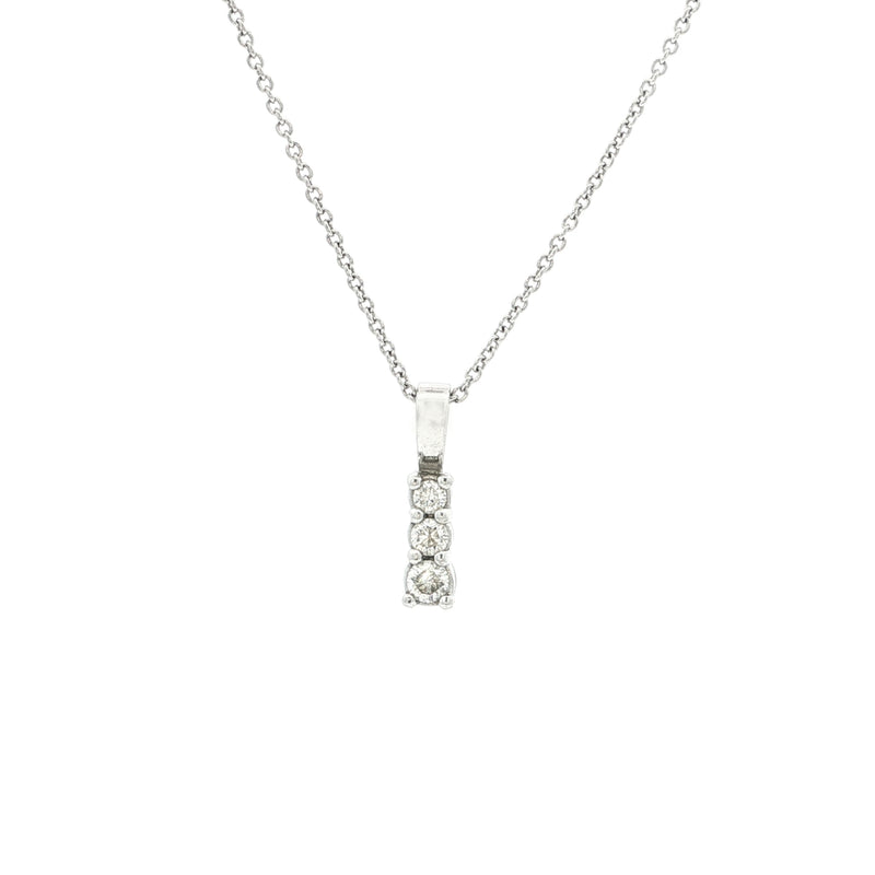 Vintage Three Stone Diamond Pendant in 18ct White Gold