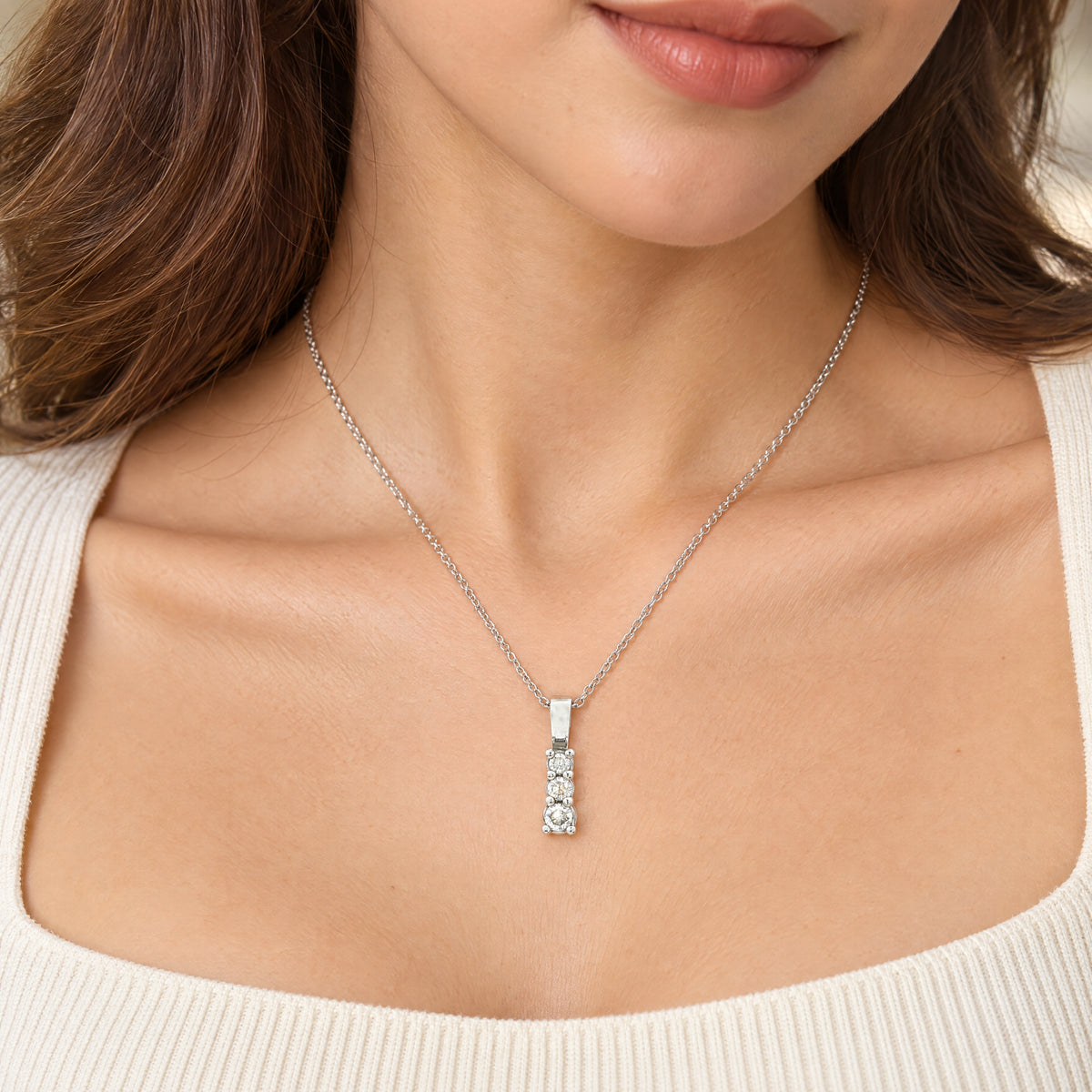 Vintage Three Stone Diamond Pendant in 18ct White Gold