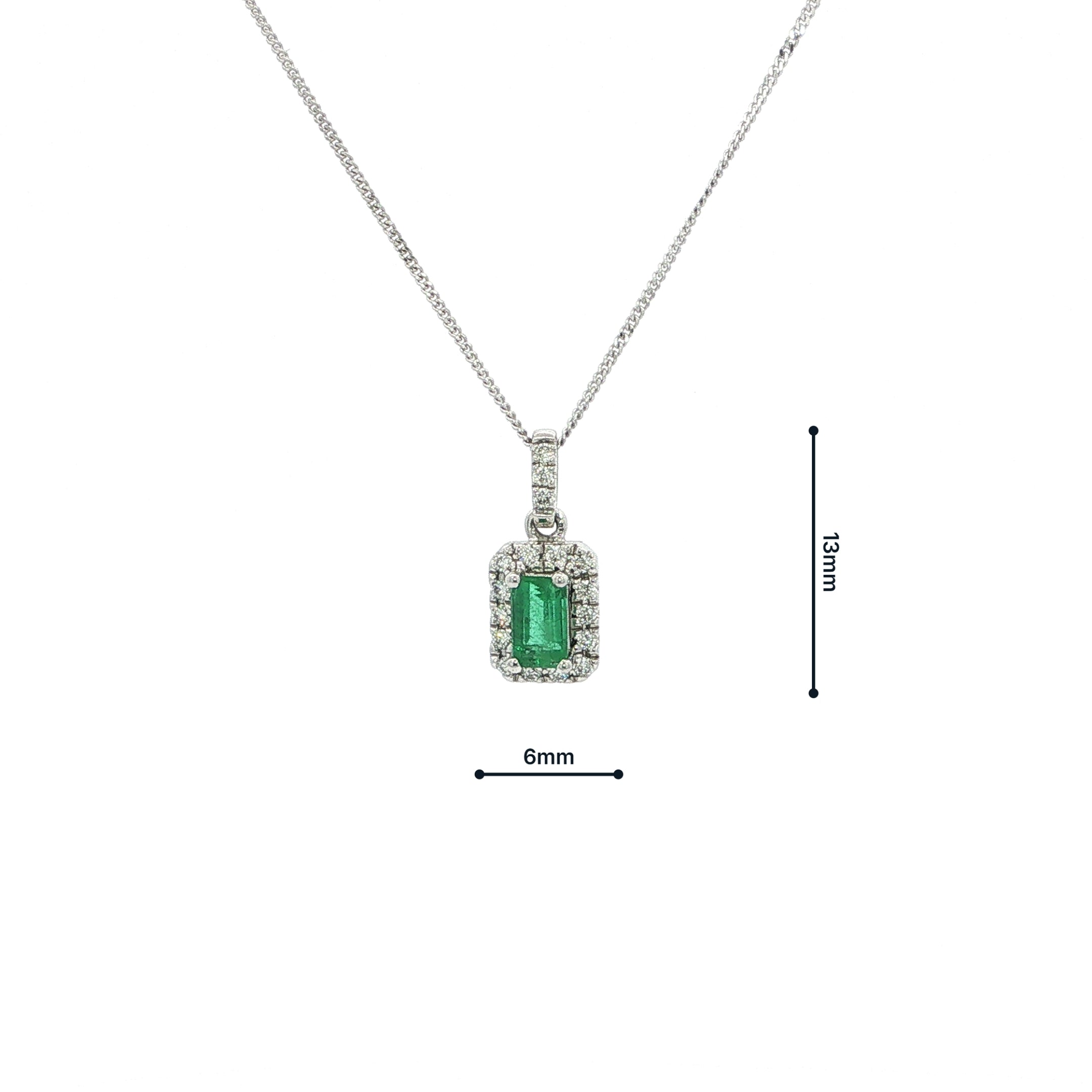 18ct White Gold Emerald and Natural Diamond Halo Pendant