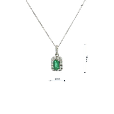 18ct White Gold Emerald and Natural Diamond Halo Pendant