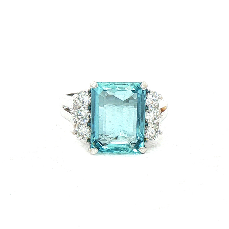 3.90ct Emerald Cut Aquamarine & 0.51ct Natural Diamond Side Stones in 18ct White Gold