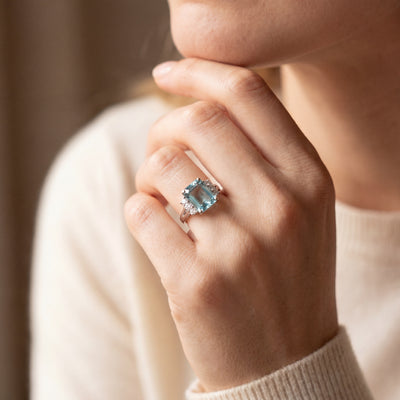 3.90ct Emerald Cut Aquamarine & 0.51ct Natural Diamond Side Stones in 18ct White Gold