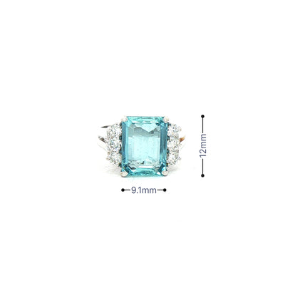 3.90ct Emerald Cut Aquamarine & 0.51ct Natural Diamond Side Stones in 18ct White Gold