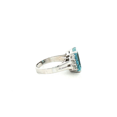 3.90ct Emerald Cut Aquamarine & 0.51ct Natural Diamond Side Stones in 18ct White Gold