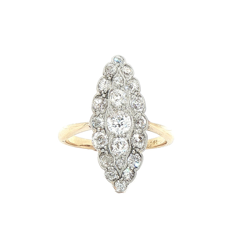 1.35ct Etw Marquise Shape Round Cut Diamond Cluster Ring Set In 18ct Gold