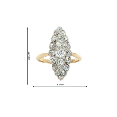 1.35ct Etw Marquise Shape Round Cut Diamond Cluster Ring Set In 18ct Gold