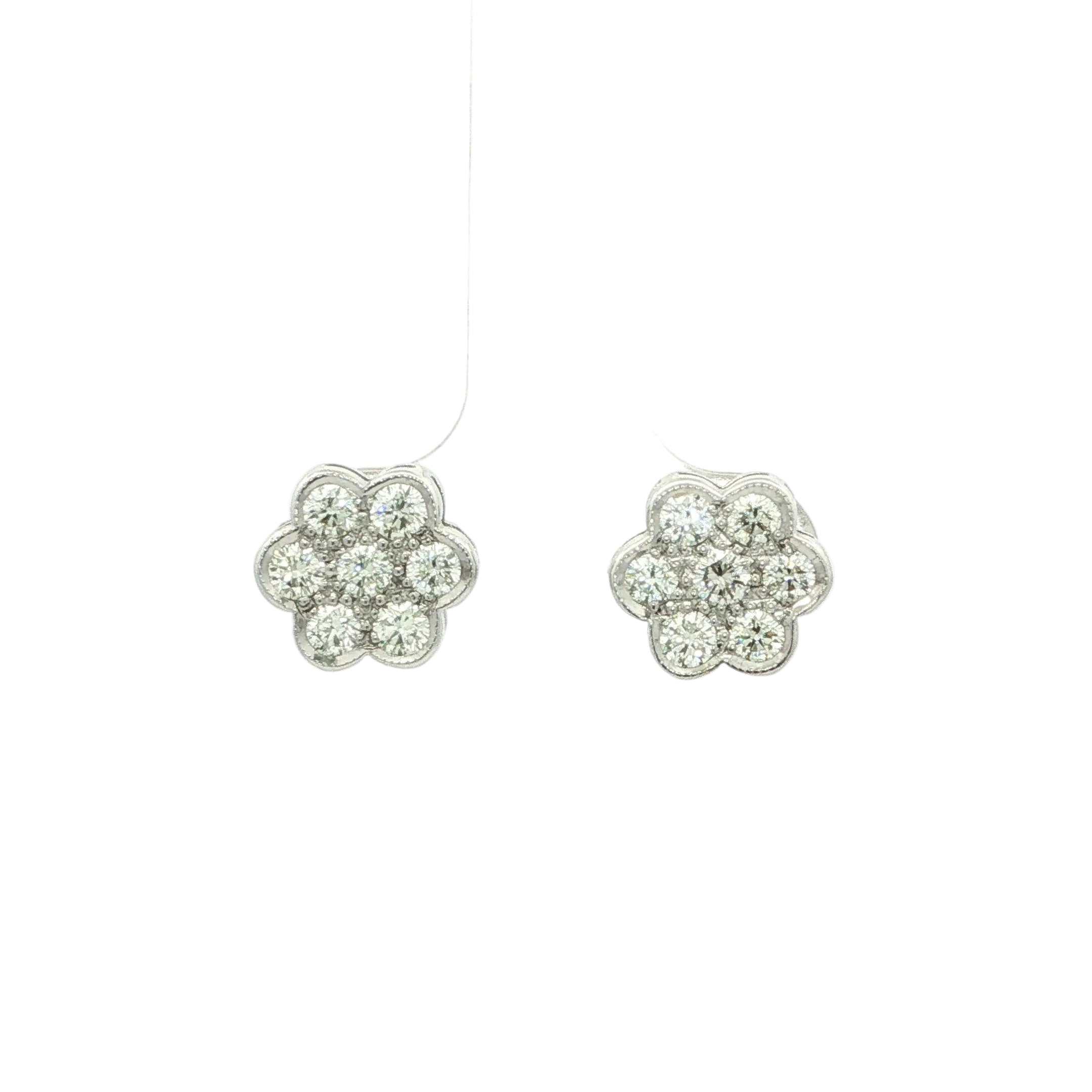 1ct Natural Diamond Vintage Rubover Flower Cluster Earring
