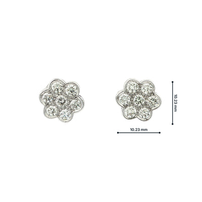1ct Natural Diamond Vintage Rubover Flower Cluster Earring