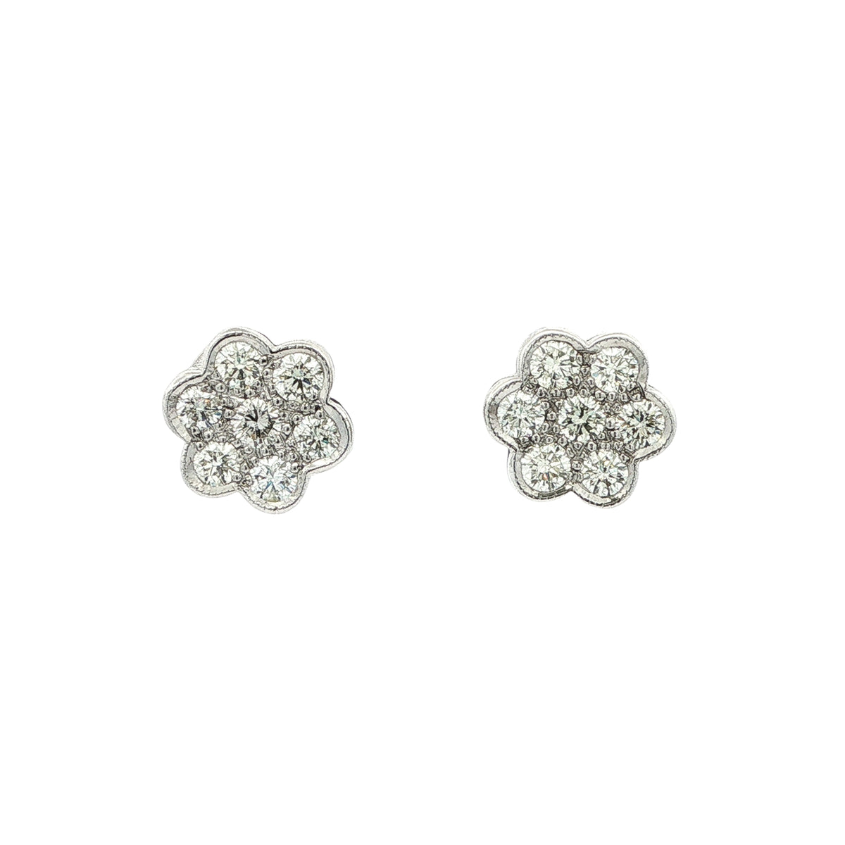 1ct Natural Diamond Vintage Rubover Flower Cluster Earring