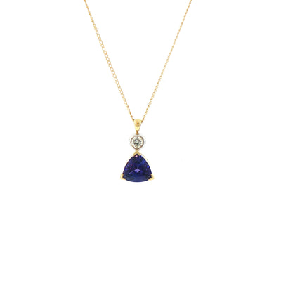Vintage Tanzanite and Natural Diamond Pendant and Chain in 18ct Yellow Gold