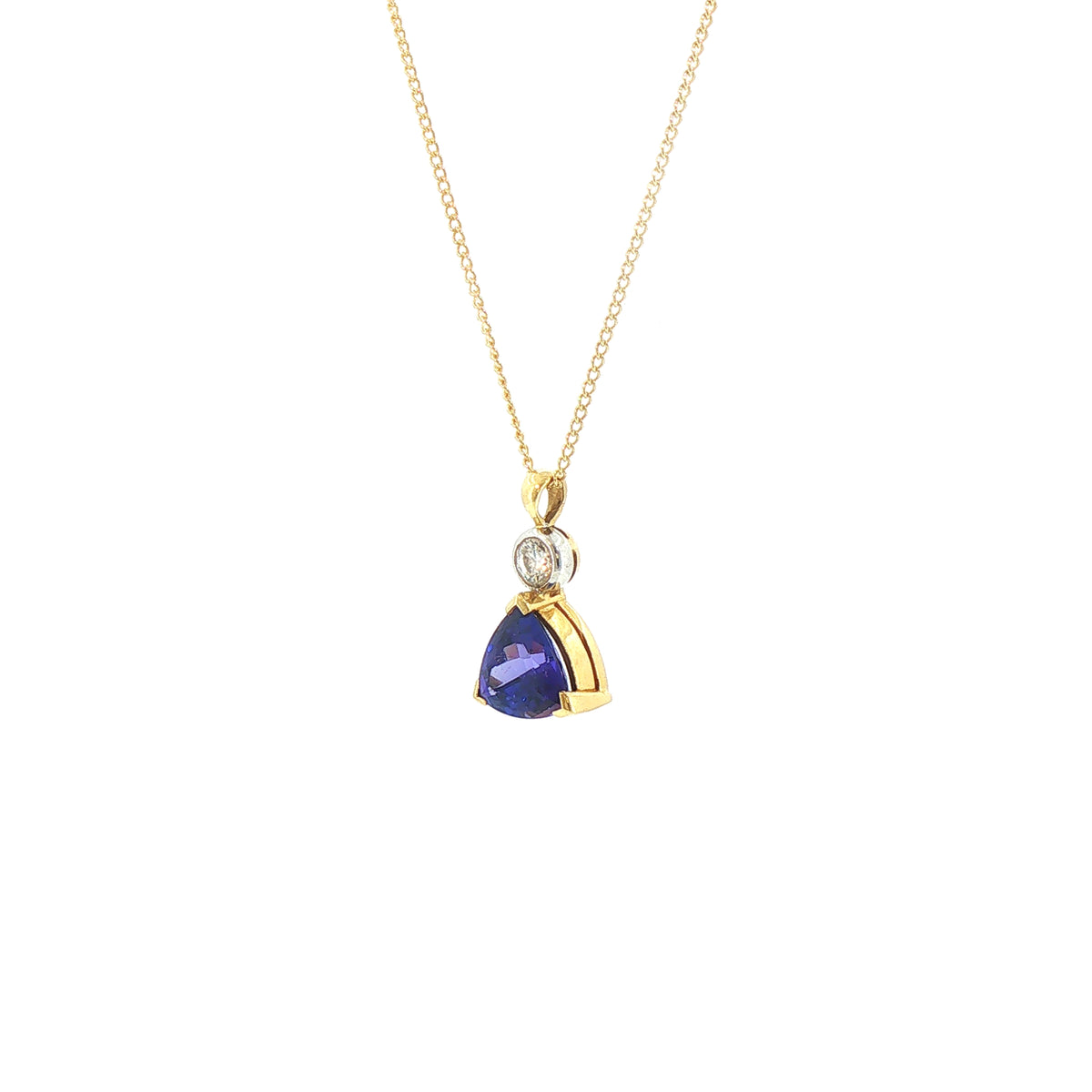 Vintage Tanzanite and Natural Diamond Pendant and Chain in 18ct Yellow Gold