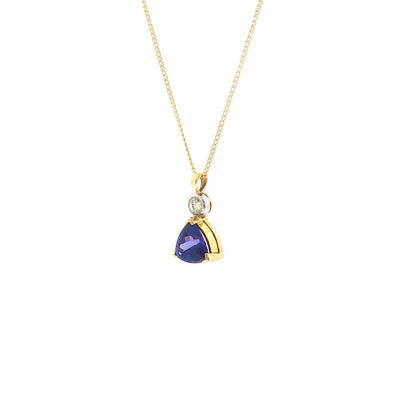 Vintage Tanzanite and Natural Diamond Pendant and Chain in 18ct Yellow Gold