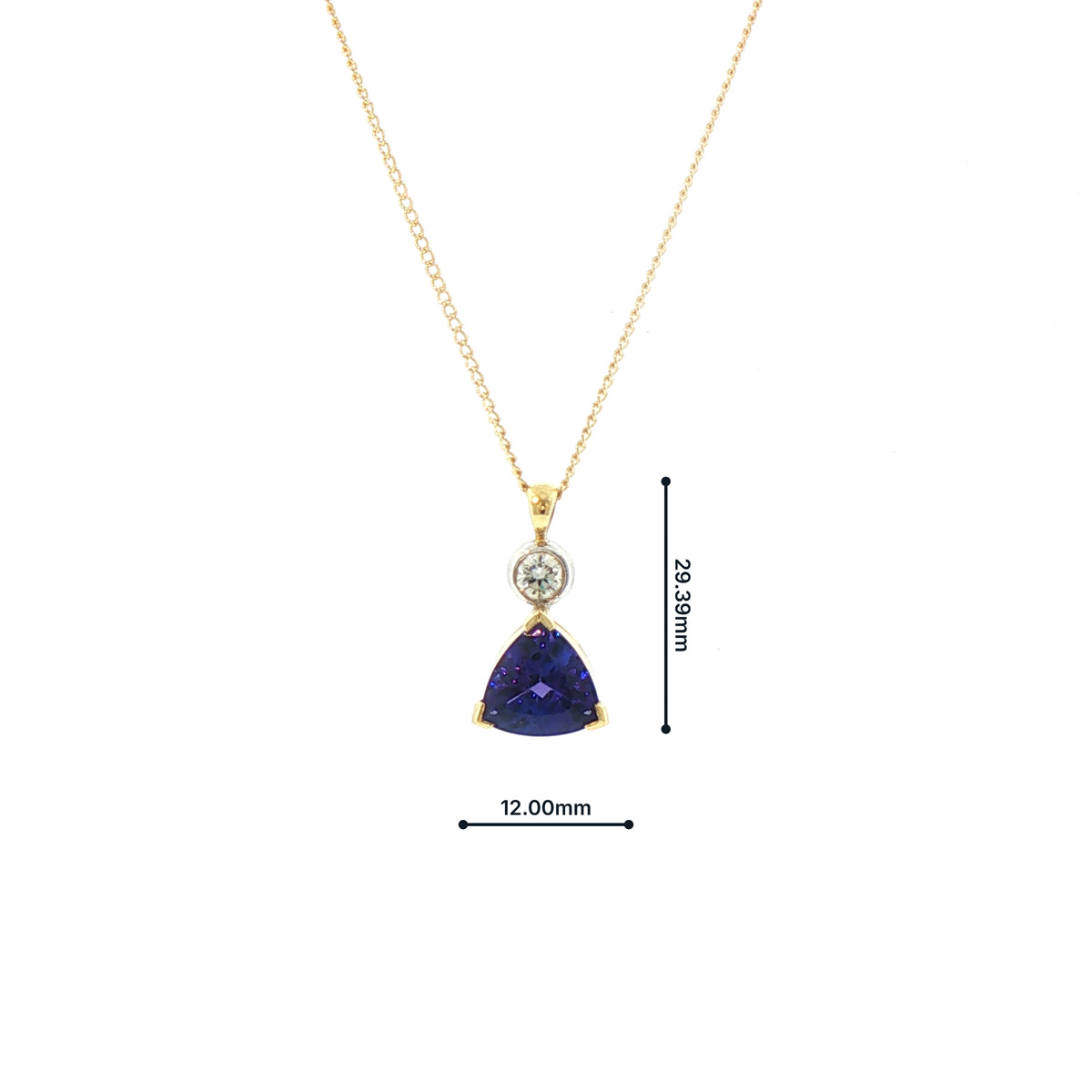 Vintage Tanzanite and Natural Diamond Pendant and Chain in 18ct Yellow Gold