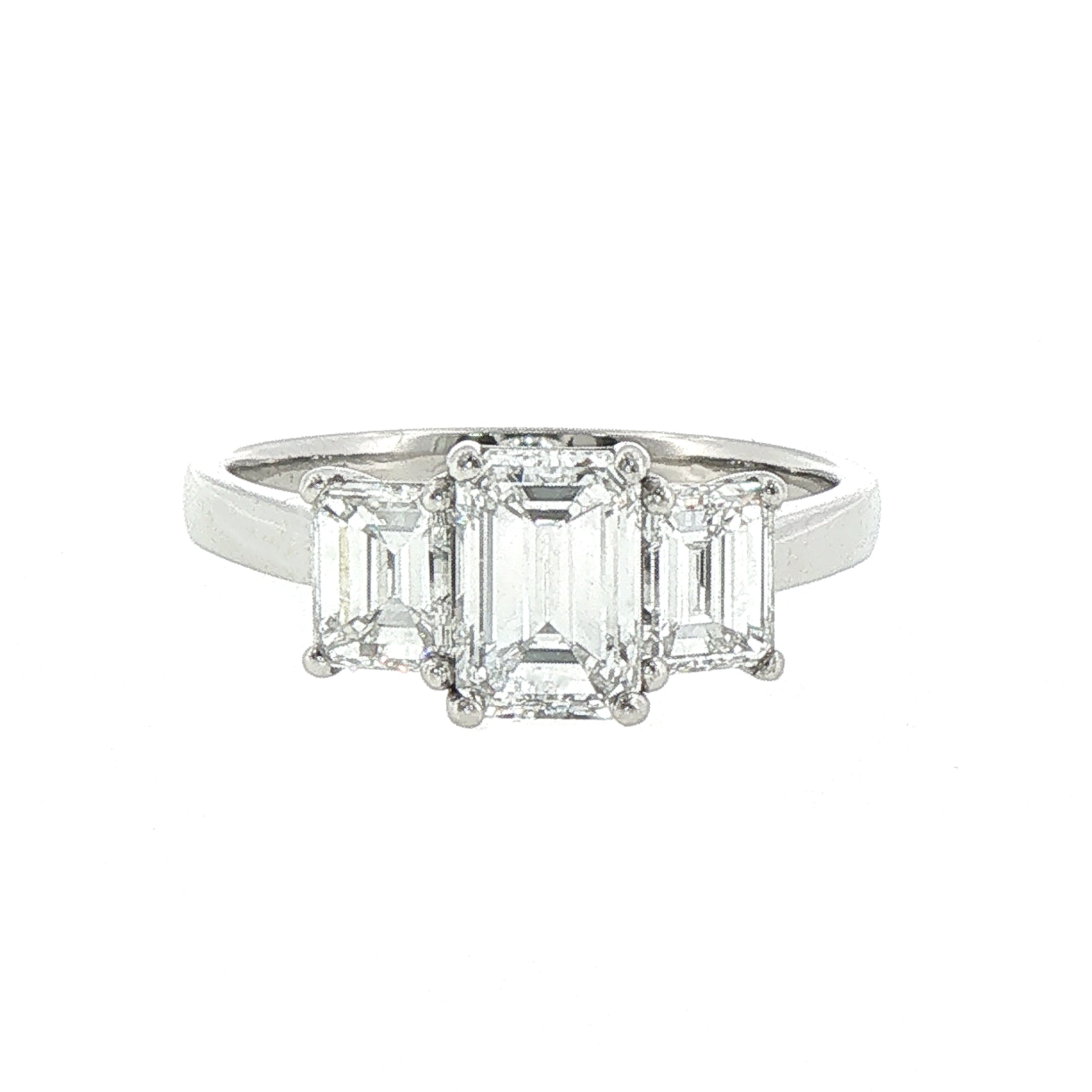 1.78ct E/F VS2 GIA Certified 3 Stone Emerald Cut Natural Diamond Ring Set in 18ct Platinum