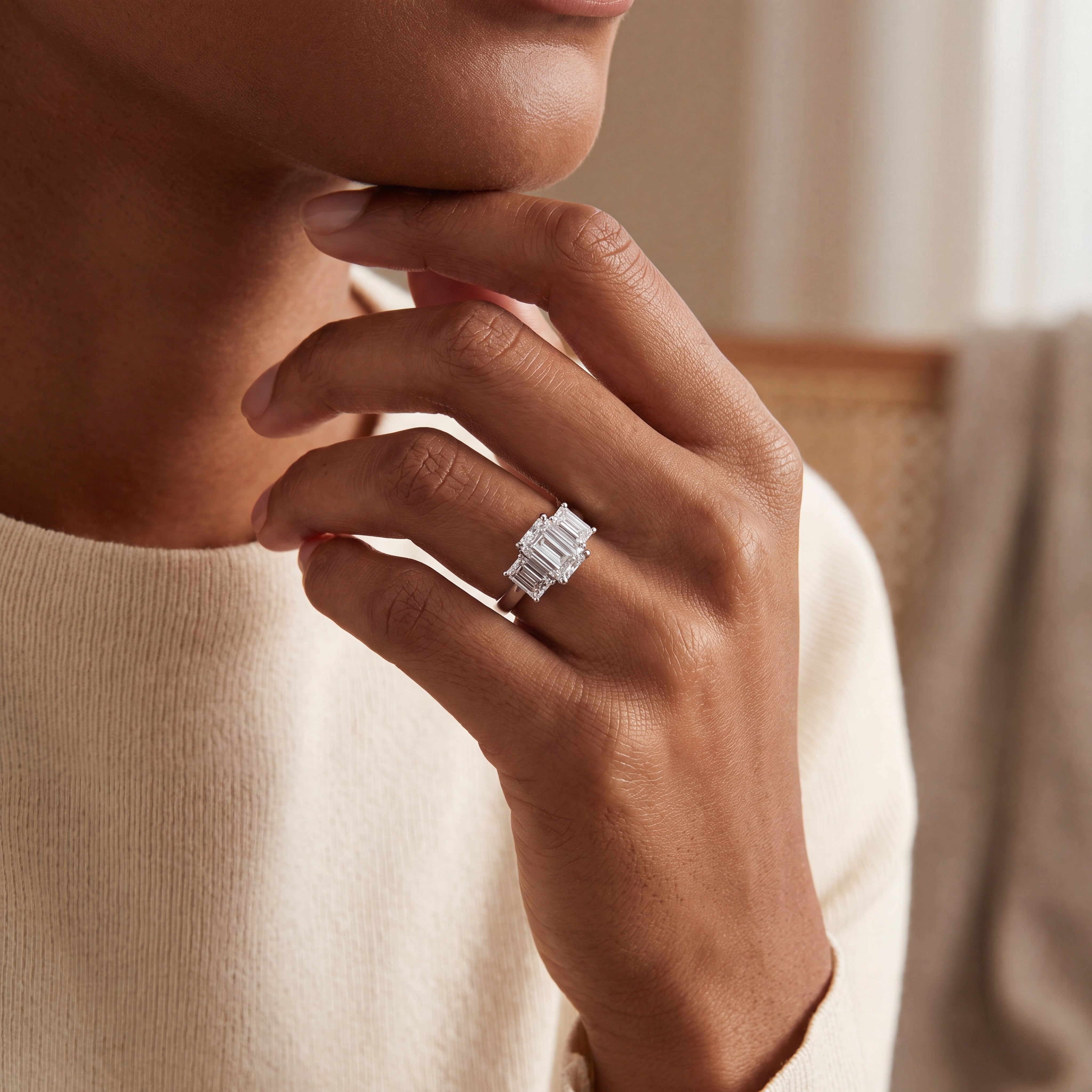 1.78ct E/F VS2 GIA Certified 3 Stone Emerald Cut Natural Diamond Ring Set in 18ct Platinum