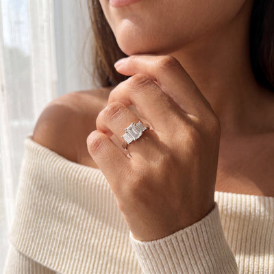 1.78ct E/F VS2 GIA Certified 3 Stone Emerald Cut Natural Diamond Ring Set in 18ct Platinum