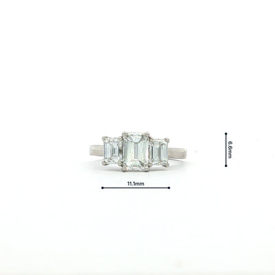 1.78ct E/F VS2 GIA Certified 3 Stone Emerald Cut Natural Diamond Ring Set in 18ct Platinum