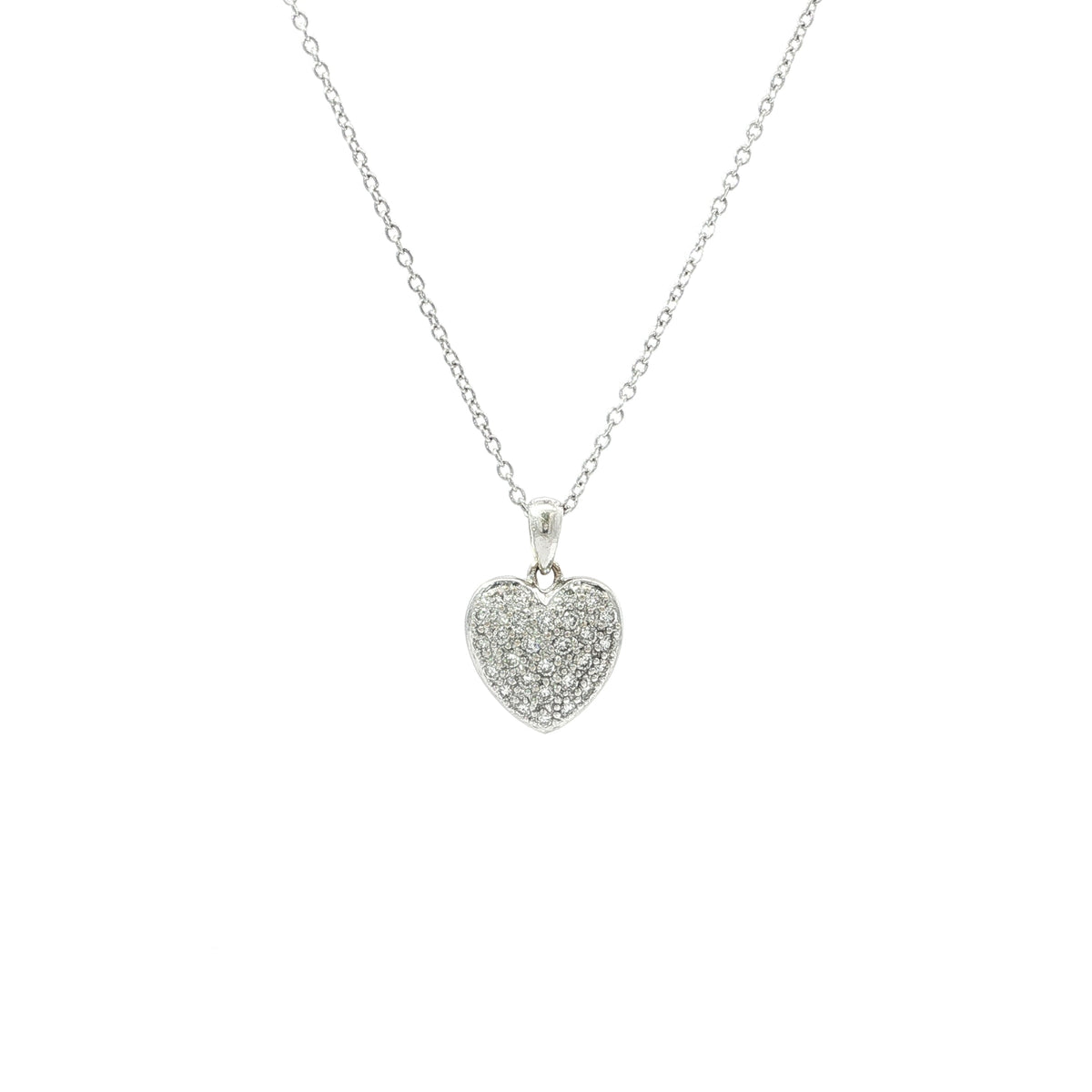 Vintage Natural Diamond Heart Pendant Necklace in 18ct White Gold