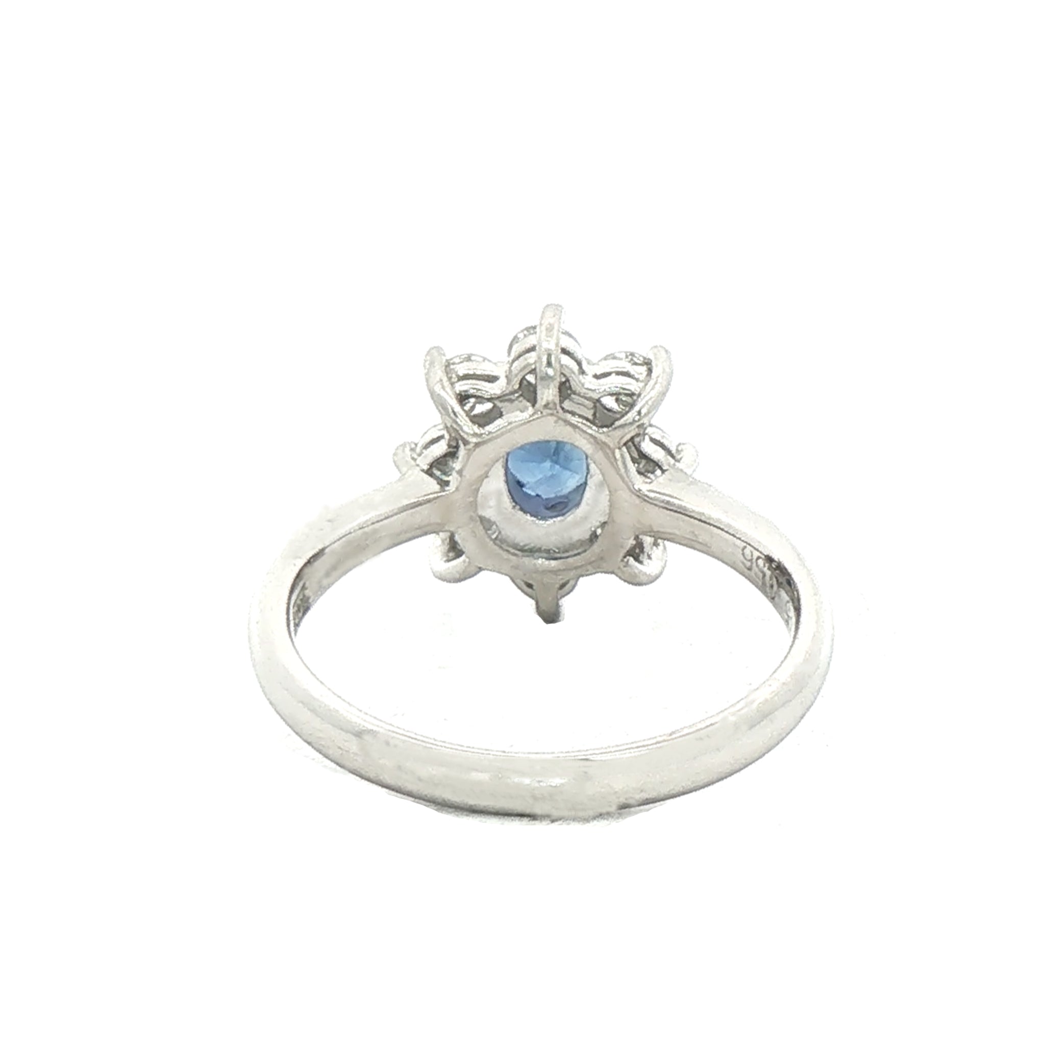 0.85ct Oval Sapphire & 0.56ct Natural Diamond Halo Cluster Ring in Platinum
