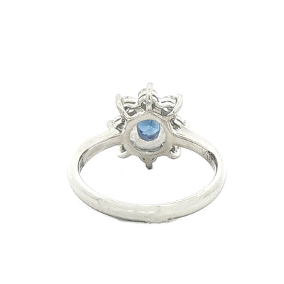0.85ct Oval Sapphire & 0.56ct Natural Diamond Halo Cluster Ring in Platinum