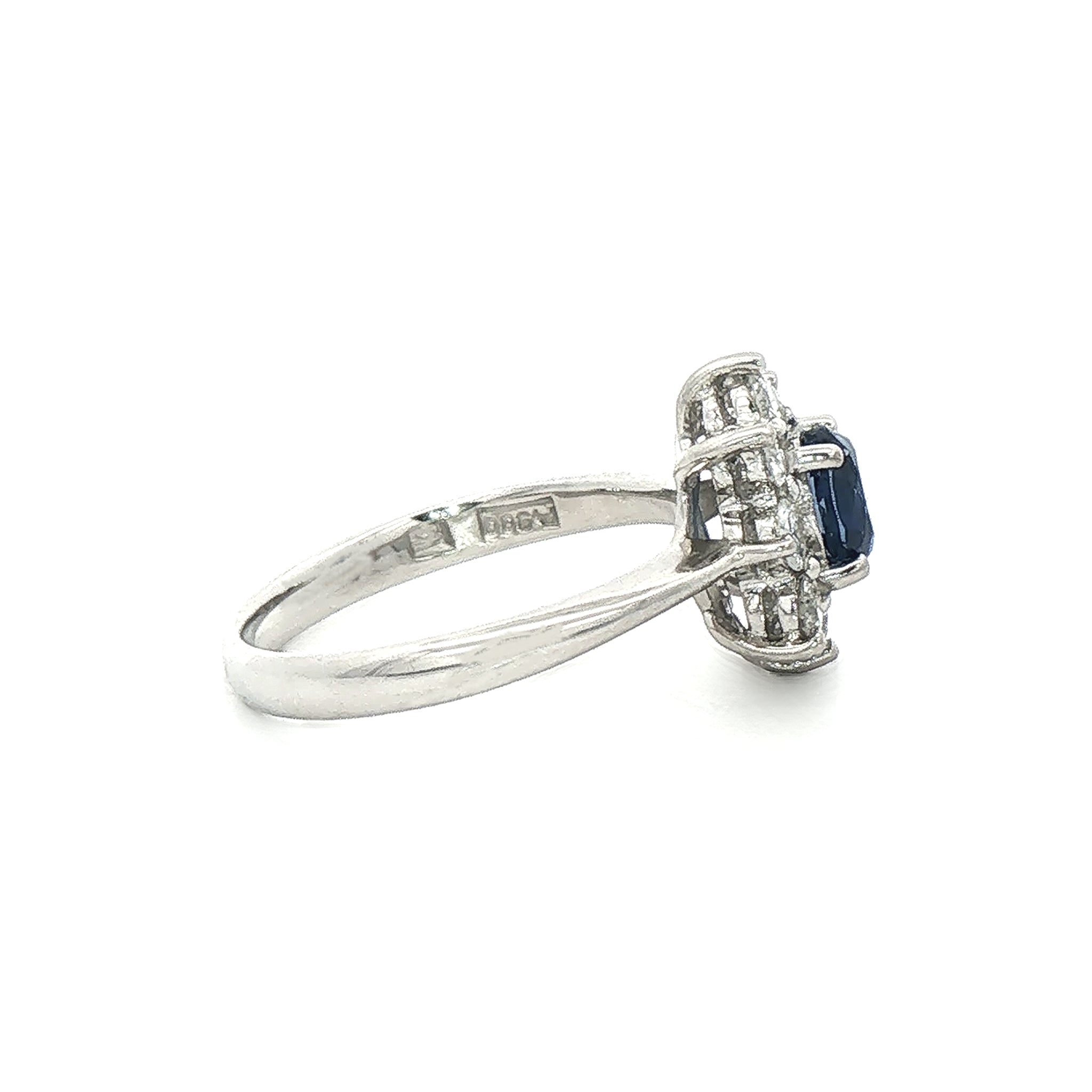 0.85ct Oval Sapphire & 0.56ct Natural Diamond Halo Cluster Ring in Platinum