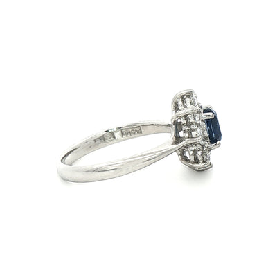 0.85ct Oval Sapphire & 0.56ct Natural Diamond Halo Cluster Ring in Platinum