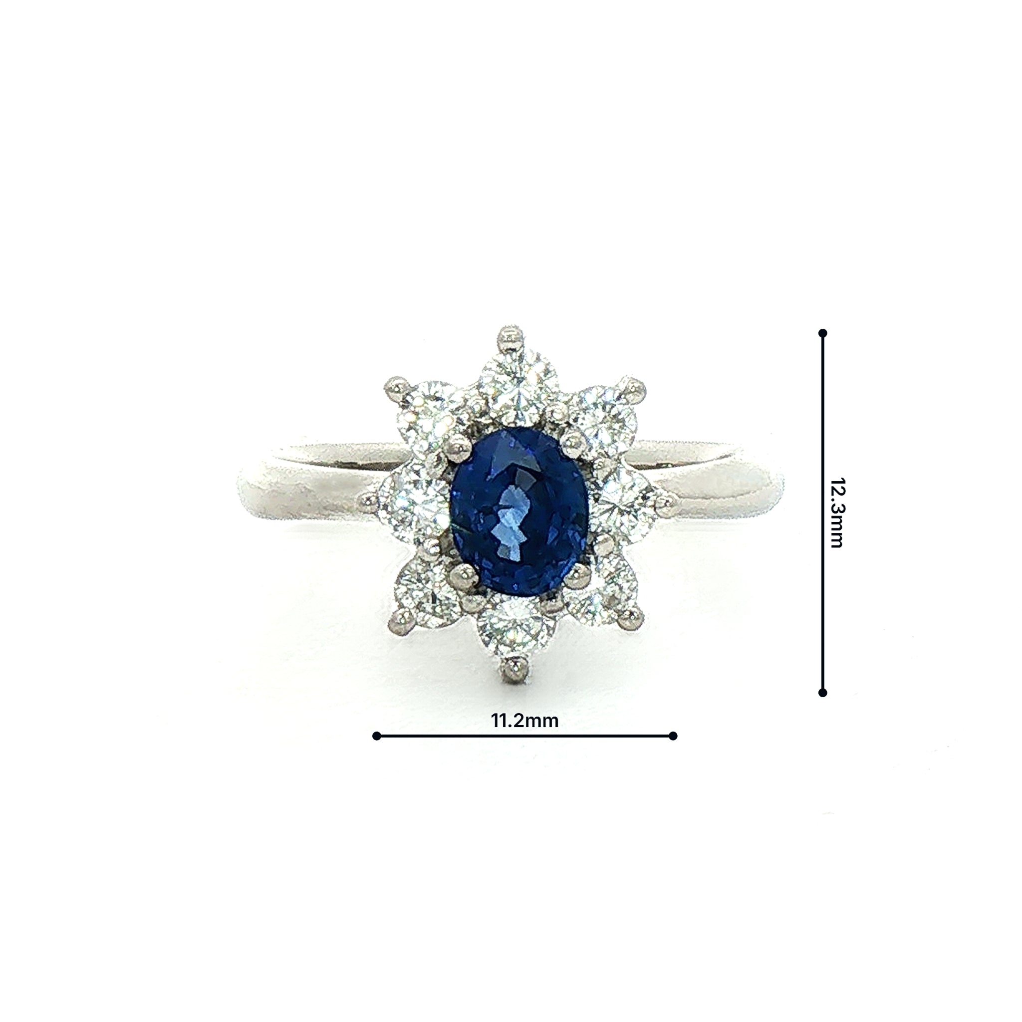 0.85ct Oval Sapphire & 0.56ct Natural Diamond Halo Cluster Ring in Platinum