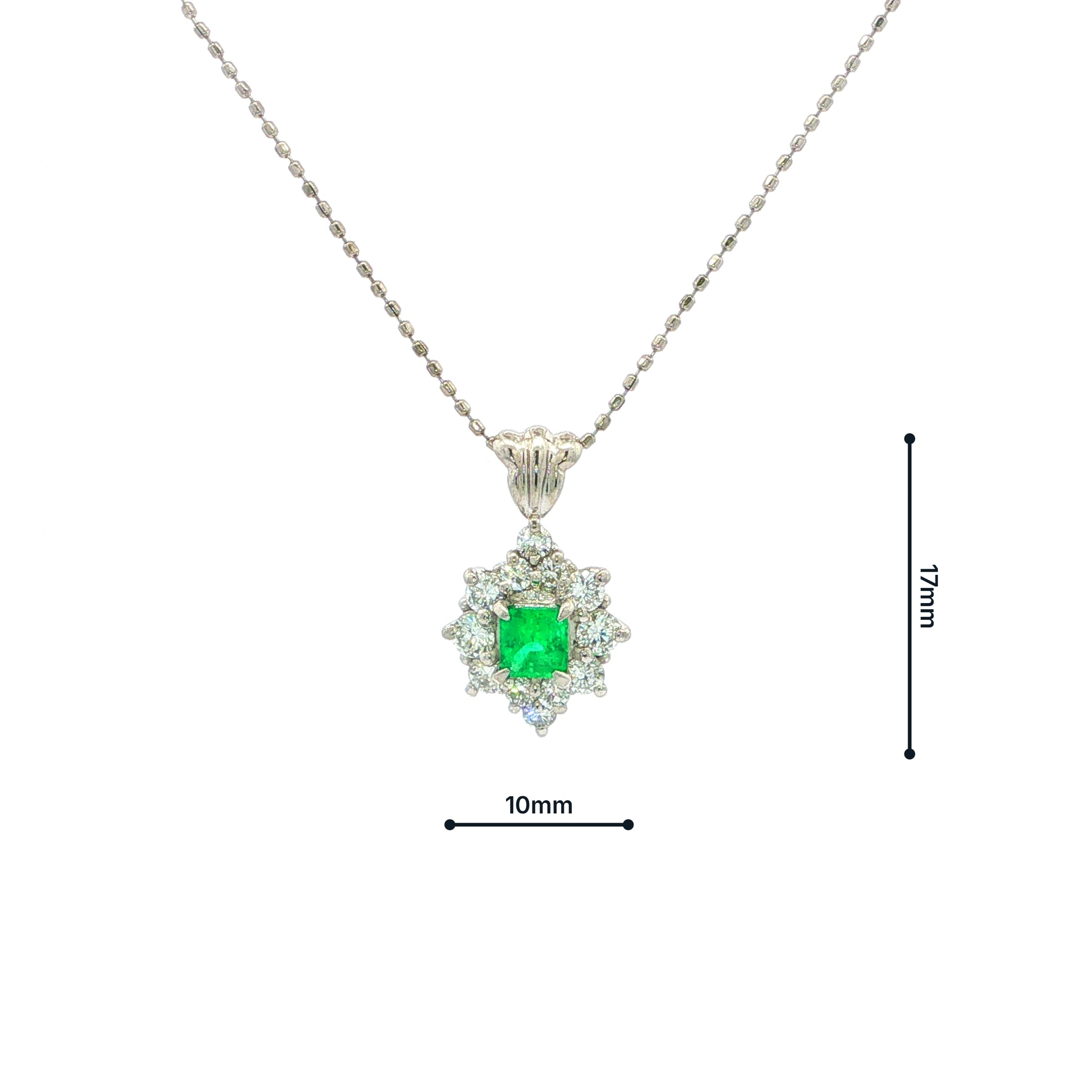 Vintage Emerald And Natural Diamond Cluster Pendant Set In Platinum