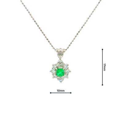Vintage Emerald And Natural Diamond Cluster Pendant Set In Platinum