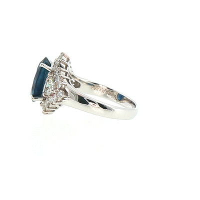 Vintage Sapphire and Natural Diamond Oval Fancy Cluster Ring in Platinum