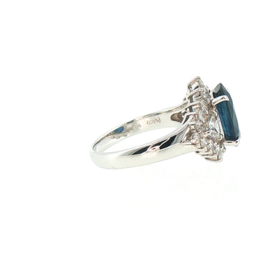 Vintage Sapphire and Natural Diamond Oval Fancy Cluster Ring in Platinum