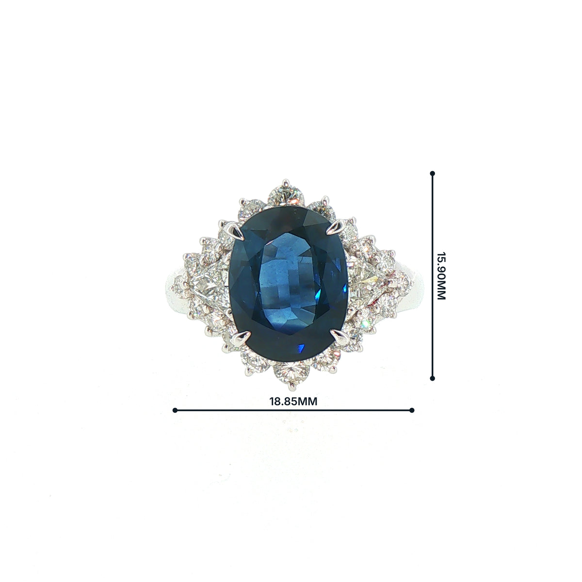 Vintage Sapphire and Natural Diamond Oval Fancy Cluster Ring in Platinum