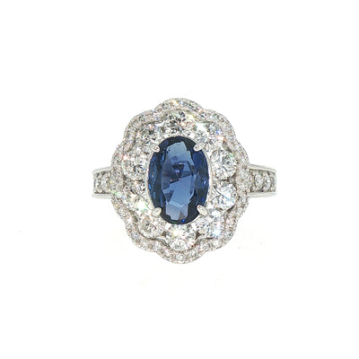1.75ct Sapphire 1.56ct Diamond Double Halo Cluster Ring Set In Platinum