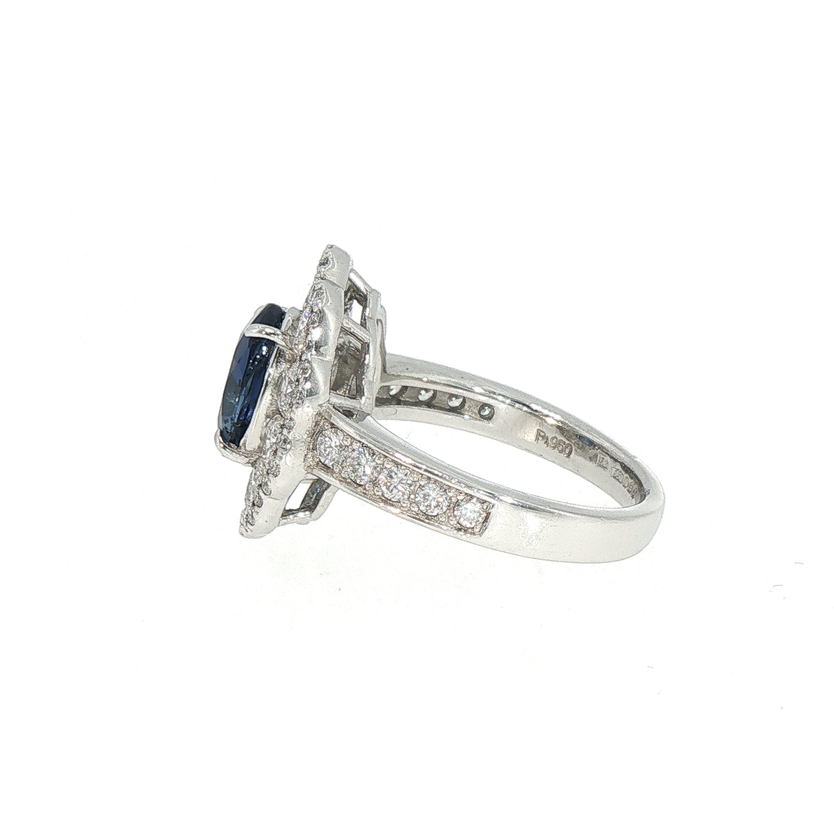 1.75ct Sapphire 1.56ct Diamond Double Halo Cluster Ring Set In Platinum
