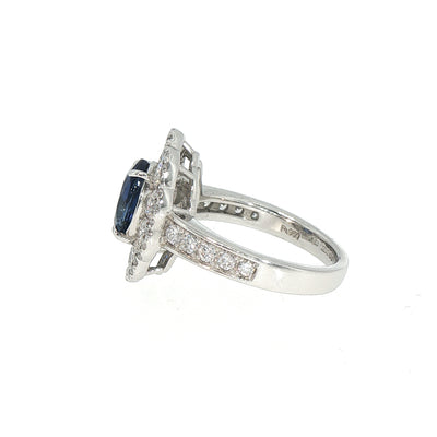 1.75ct Sapphire 1.56ct Diamond Double Halo Cluster Ring Set In Platinum