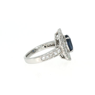 1.75ct Sapphire 1.56ct Diamond Double Halo Cluster Ring Set In Platinum