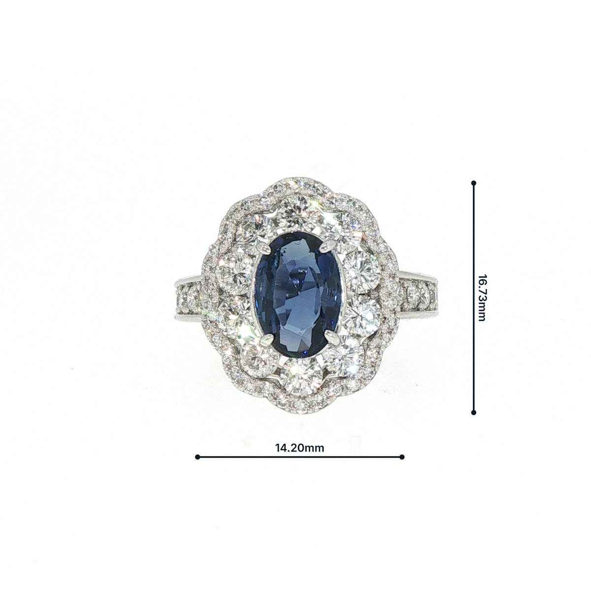 1.75ct Sapphire 1.56ct Diamond Double Halo Cluster Ring Set In Platinum