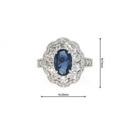 1.75ct Sapphire 1.56ct Diamond Double Halo Cluster Ring Set In Platinum