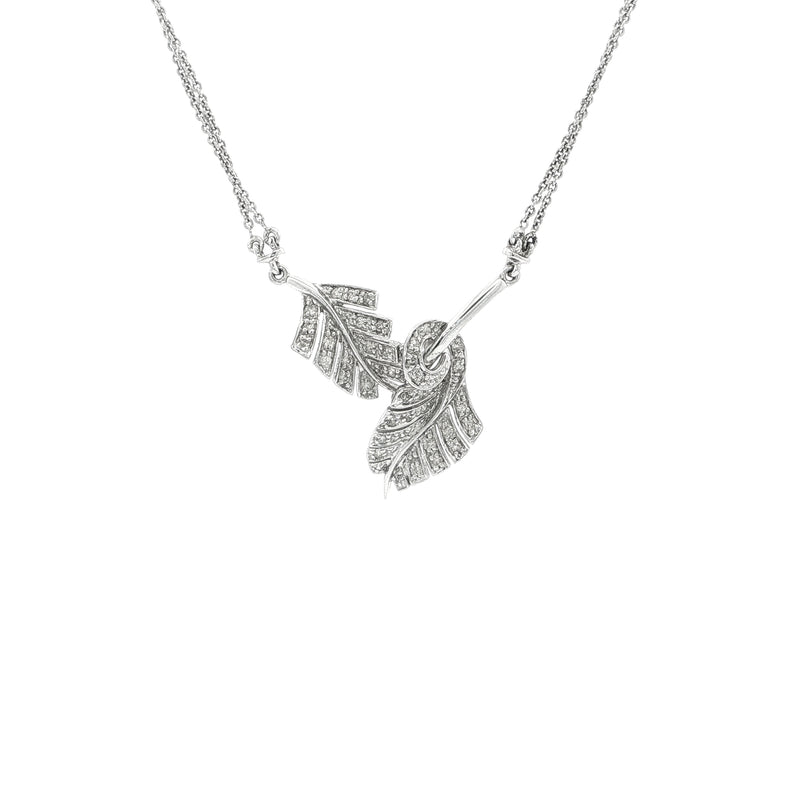 Natural Diamond Double Leaf Necklace Set In 18ct White Gold
