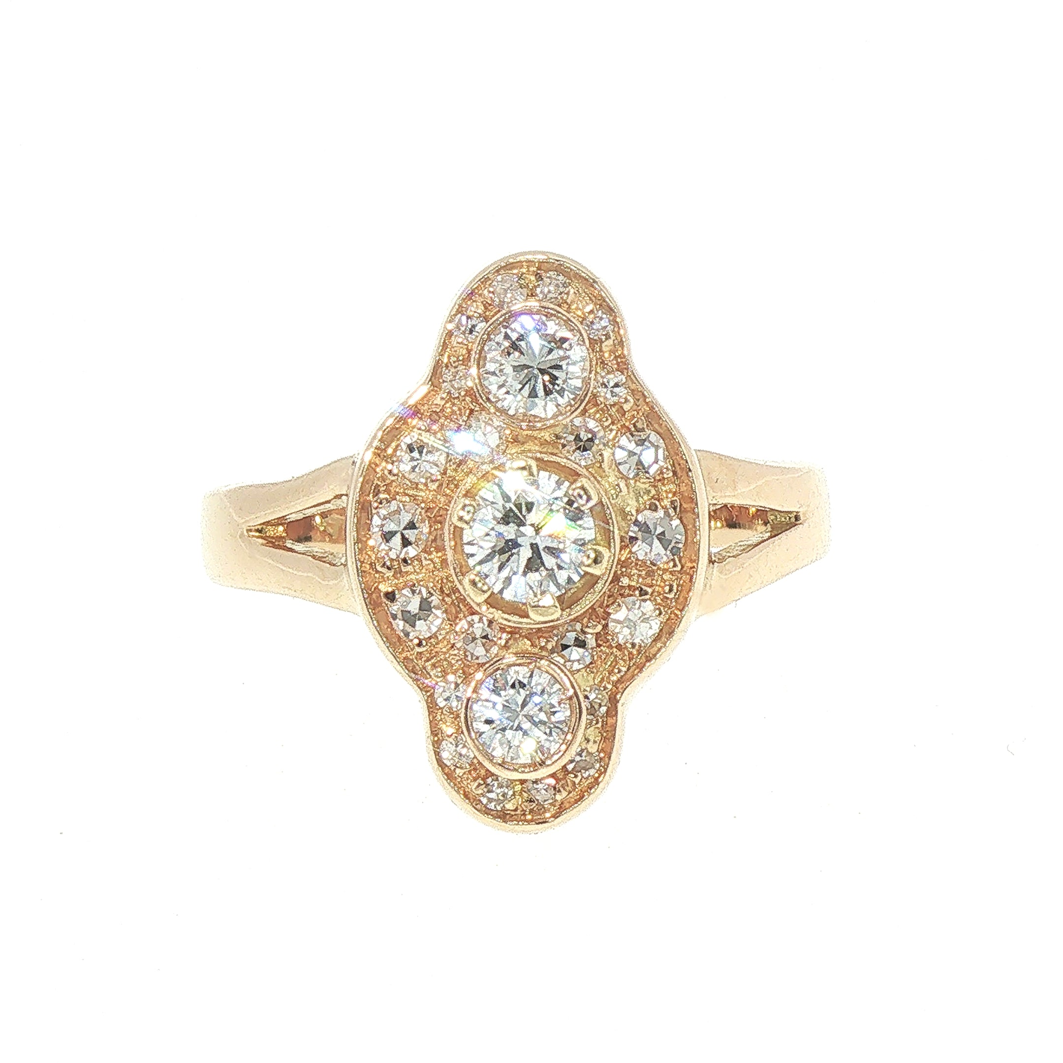 Vintage Natural Diamond Multi-stone Panel Cluster Ring in 18ct Yellow Gold