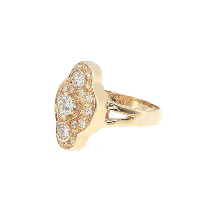 Vintage Natural Diamond Multi-stone Panel Cluster Ring in 18ct Yellow Gold