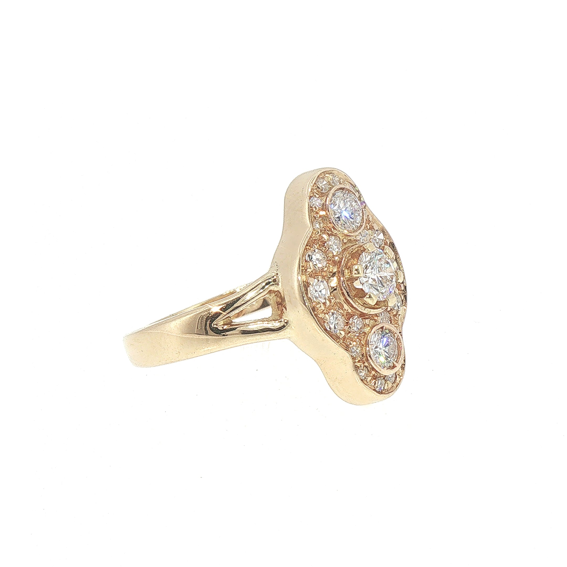 Vintage Natural Diamond Multi-stone Panel Cluster Ring in 18ct Yellow Gold
